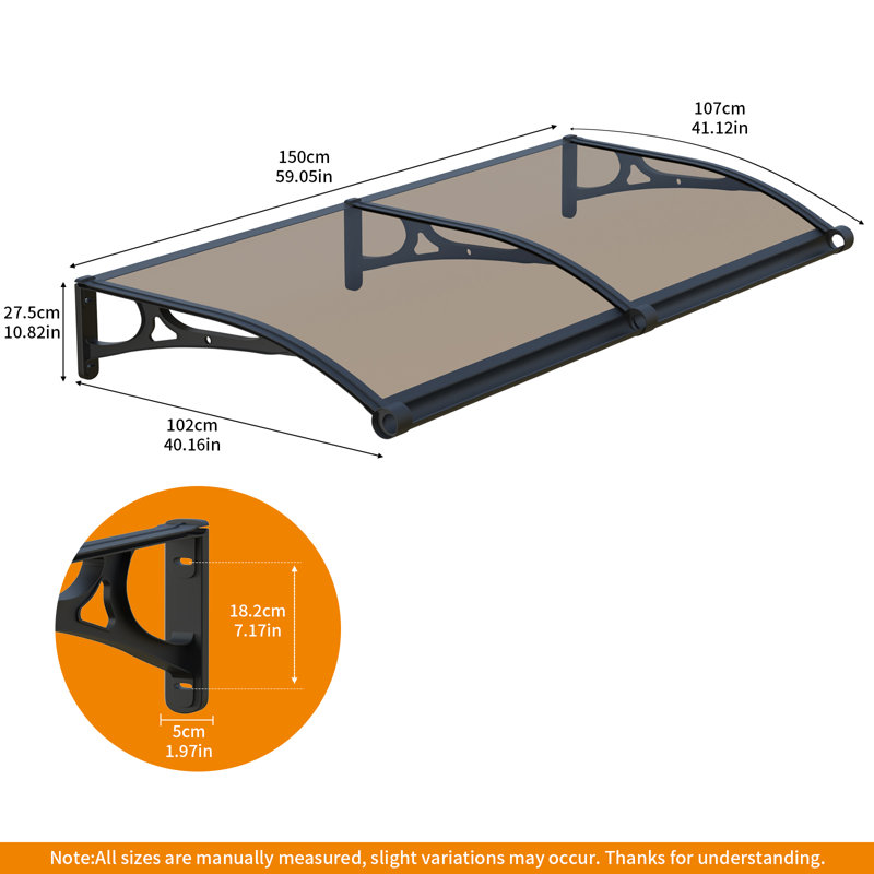 GUANSU-CN Polycarbonate Cover Retractable Door / Window Awning, 100x150 cm, Brown