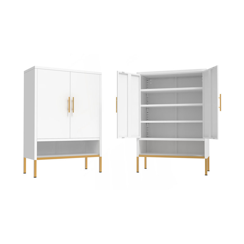 Armoire à chaussures à 2 portes, range-chaussures dissimulé à 7 niveaux en métal, armoire de rangement étroite moderne avec tablettes réglables