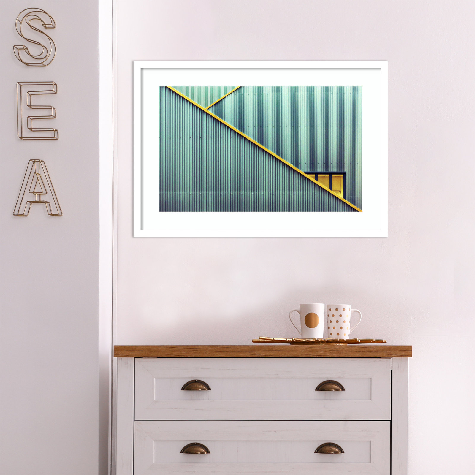 Stairs by Jan Niezen, 18.38" H x 26.38" W x 0.88" D, White Framed Paper