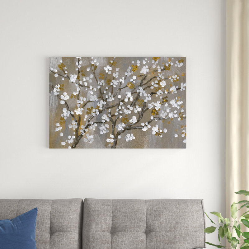 Fleurs peintes en blanc et brun, H 24 po x l 36 po