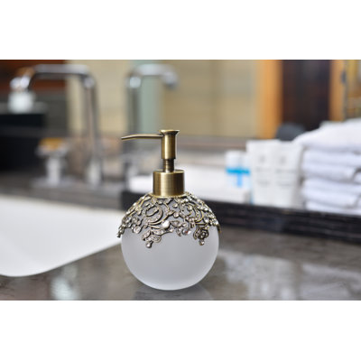 Refillable Round Frosted Glass Lotion & Soap Dispenser with Metal Pump – Elegant Christmas Bathroom Decor & Gift for Mom
