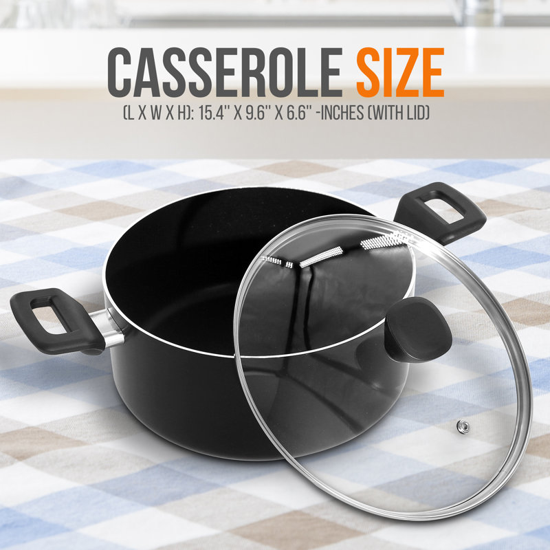Nutrichef Non-Stick Casserole With Lid - High-Qualified Kitchen Cookware With See-Through Tempered Glass Lids, 5 Quart (Works With Model: NCCWA13)