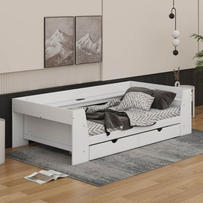 Lit de jour simple avec tiroirs, tablettes et station de charge