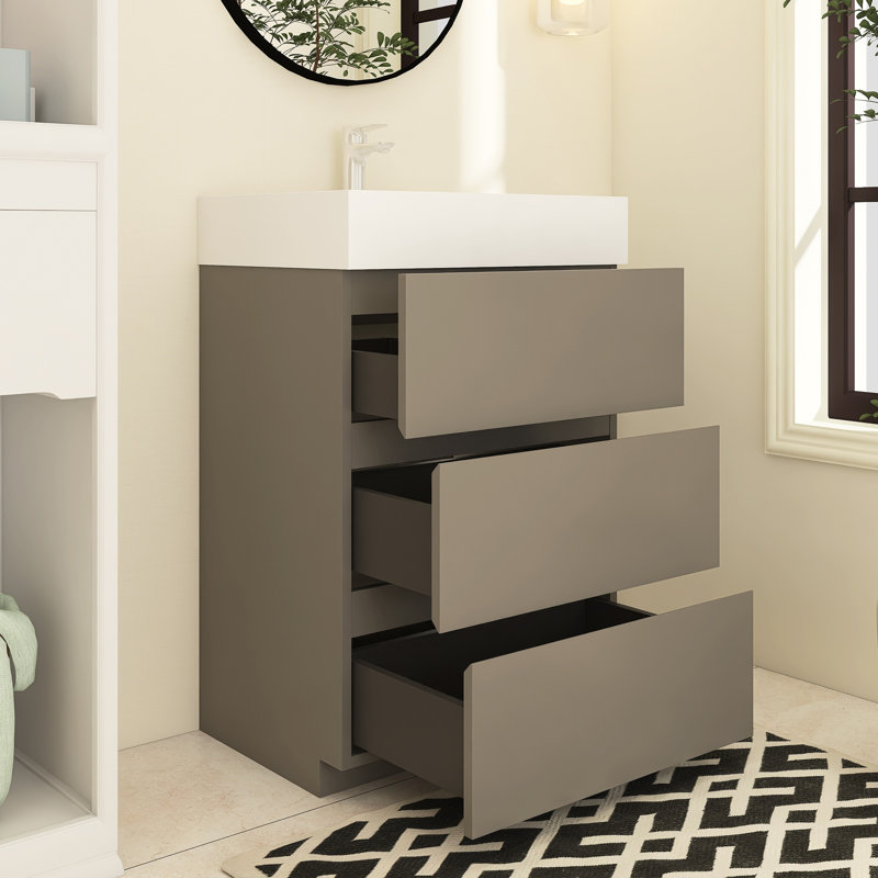 Meuble-lavabo simple Reniel, Gris, Blanc, 24"