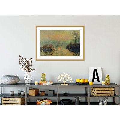 Soleil couchant sur la seine à Lavacourt. «Winter Effect» par Claude Monet, impression giclée sur cadre