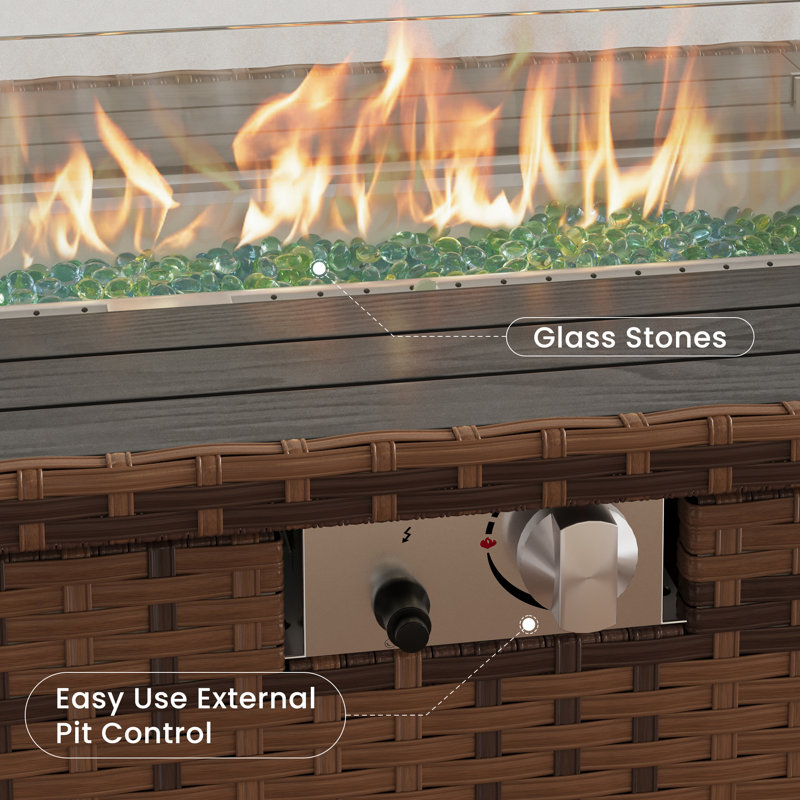 Terkel Rectangle Outdoor Fire Pit Table, Dark Brown