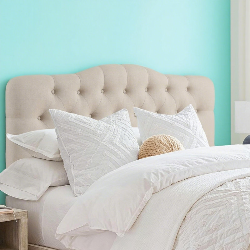 Linen Upholstered Headboard-Modern-Adjustable Height-Button Tufting, Beige, Queen