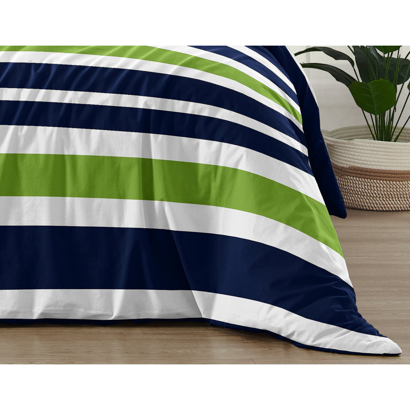 Navy and Lime Green Striped Twin Microfiber Comforter Set