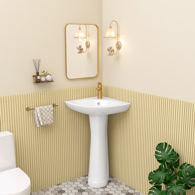 Lavabo de salle de bain sur pied 23 po en porcelaine vitrifiée blanche pour économiser l'espace 