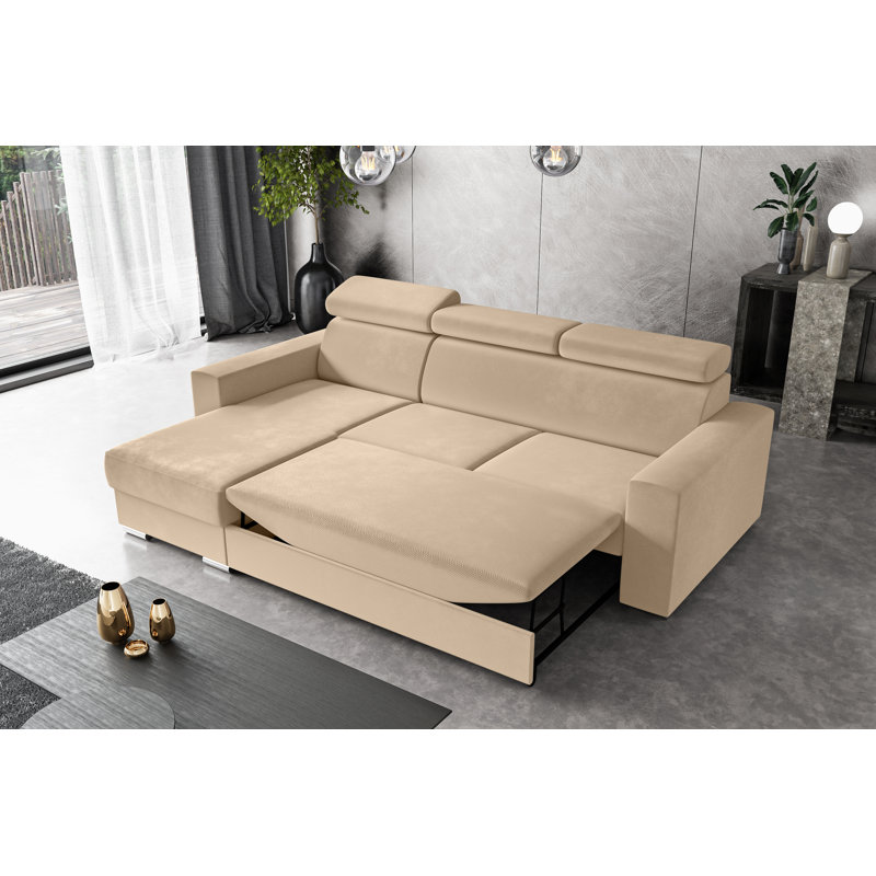Philbert Corner Sofa Bed, Beige Polyester, Left Hand Facing