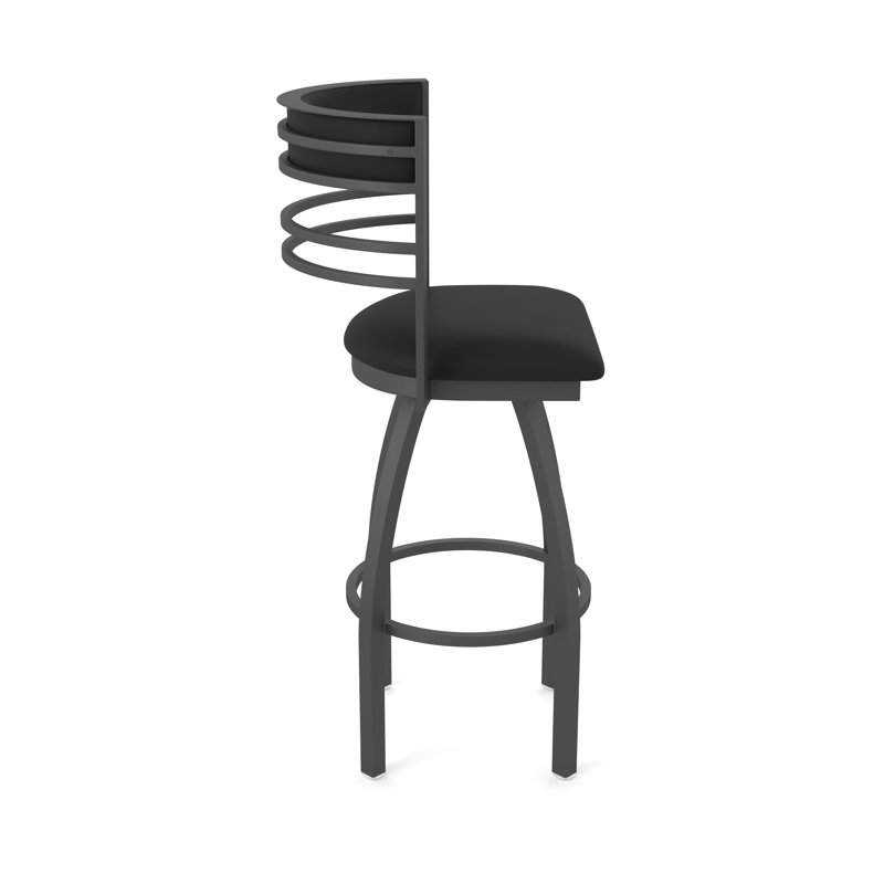 Hunter Swivel Stool, Tabouret de bar (siège d'une hauteur de 30 po), Étain, Vinyle - Vinyle noir