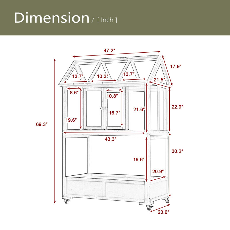 Mini serre portative en bois avec roues mobiles et jardin avec jardin et jardin, Blanc
