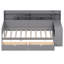 Lit de jour double en bois avec tablettes de rangement, lit multifonctionnel avec deux tiroirs de rangement et bureau d'étude, gris-895564881-895564882