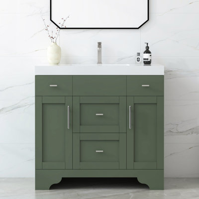 Anvay 36 in. Single Sink Freestanding Bath Vanity in Forest Green with White Carrara Quartz Top