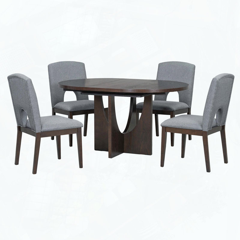 Ensemble de table de salle à manger moderne extensible avec chaises, Gris/espresso