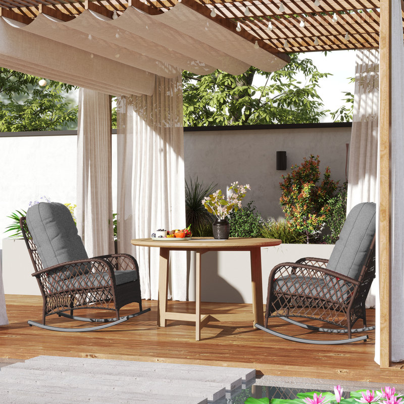 2 chaises berçantes en rotin avec coussin moelleux pour le jardin, 2 pièces, Gris