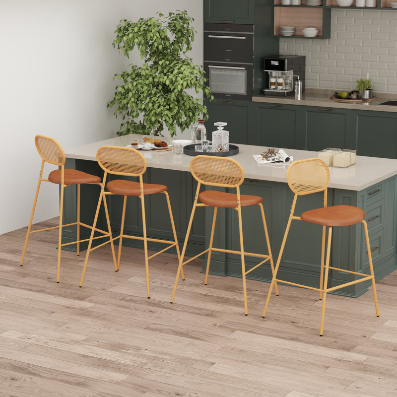 28 Inch Counter Height Bar Stool, Upholstered Seat With Back For Kitchen/bar (set Of 2), Orange