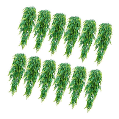 Artificial Ferns, Fake Hanging Boston Fern Bush Plant with 32 Inch Hanging Length, Plastic Faux Greenery for Indoor/Outdoor Decor, For Wall, Wedding Party, Home, Porch Garden, No Basket