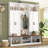 Farmhouse Entryway Hall Tree with Bench, 3 Top Cubbies & Bottom Storage Space, Farmhouse Coat Rack with Hooks & Cabinets for Entryway, Hallway, Mudroom, Living Room-1315166715