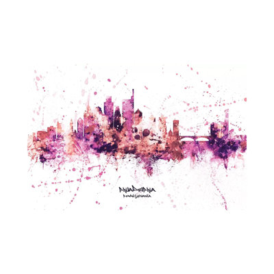 Philadelphia Skyline Splash Pink by Michael Tompsett - Wrapped Canvas Print