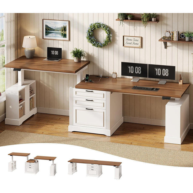 Bureau d'ordinateur 98,4 po Cataleta, Blanc / blanc