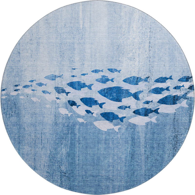 Premium Machine Washable Cerrito Blue Rug, Round 8'
