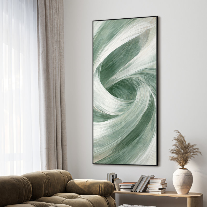 Très grand art mural imprimé sur toile - Tourbillon vert sauge, design minimaliste inspiré de la nature pour la chambre à coucher ou le bureau - "Assemblage requis du cadre (cadre non fini)"