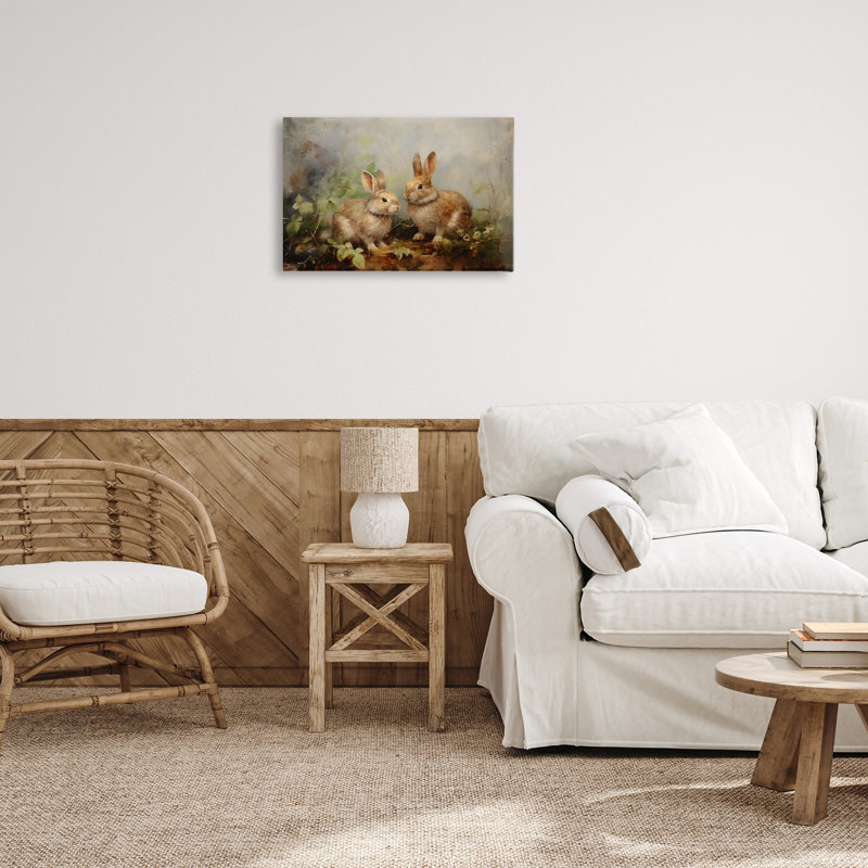 Art mural, "Wild Rabbits in Nature" par Petal Prints Design, H 16 po x l 24 po