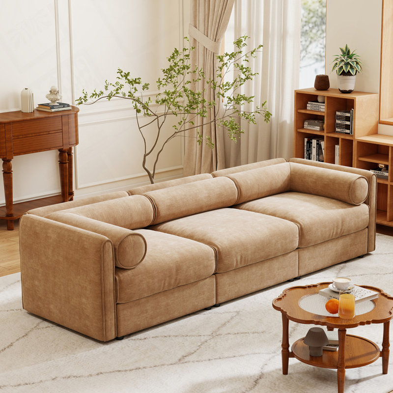 Canapé modulaire rembourré avec sièges de rangement, Chameau, H 27,9 po x l 109 po x P 37,4