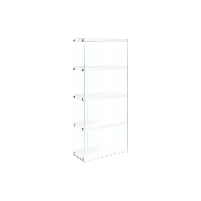 Bookshelf, Bookcase, Etagere, 5 Tier, 60"H, Office, Bedroom, Glossy Laminate, Clear Tempered Glass, Contemporary, Modern