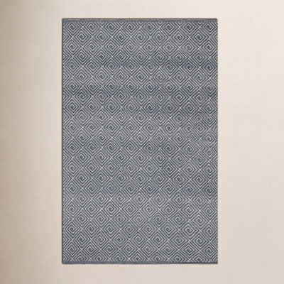Grey Ivory Hand-Woven Geometric Wool Rug