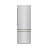 ZLINE Autograph 30 in. Built-In Refrigerator w/ Gray Interior and Polished Gold Helix Handles