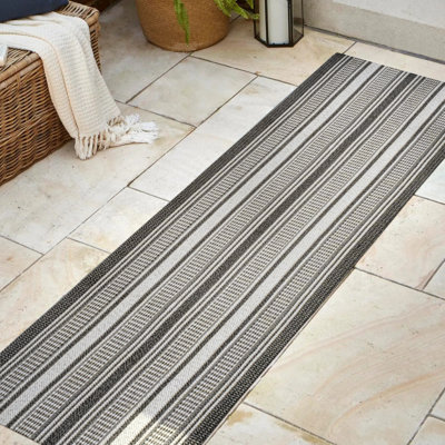 Lauchlyn Modern Double Stripe Black/Cream Indoor/Outdoor Rug