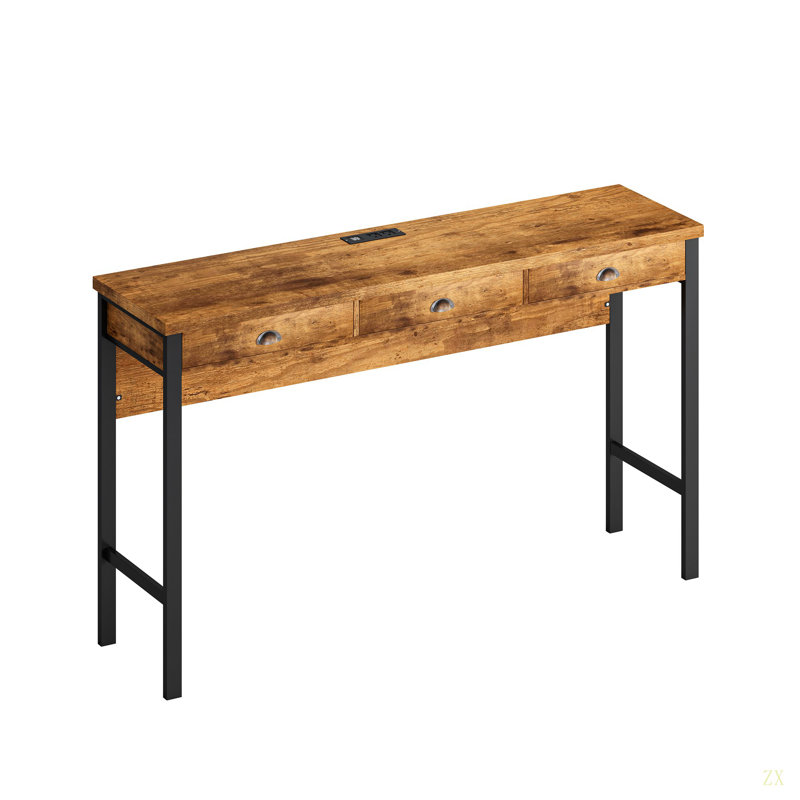 3-Drawer Long Dining Table Set With Power Outlets, Bar Kitchen Table Set With Circular PU Stools, Easy Assemble
