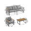 Ensemble de mobilier d'extérieur en métal 4 pièces, canapé d'extérieur 5 places avec coussin, mobilier d'extérieur moderne pour terrasse, jardin, balcon, gris et naturel