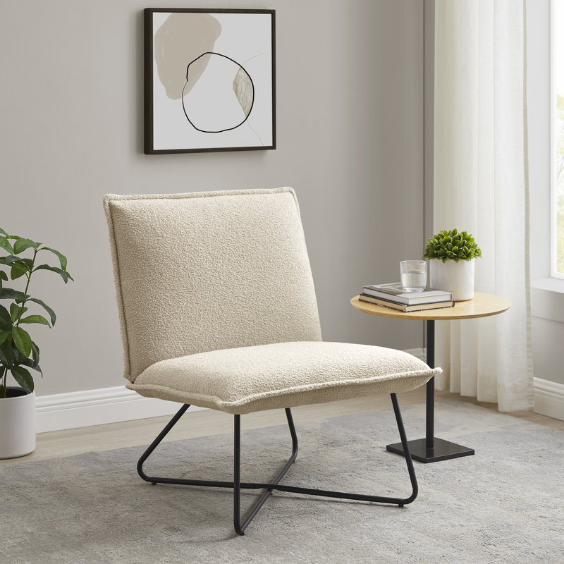 Vicolo Sherpa Upholstered Accent Chair with Metal Legs, Beige