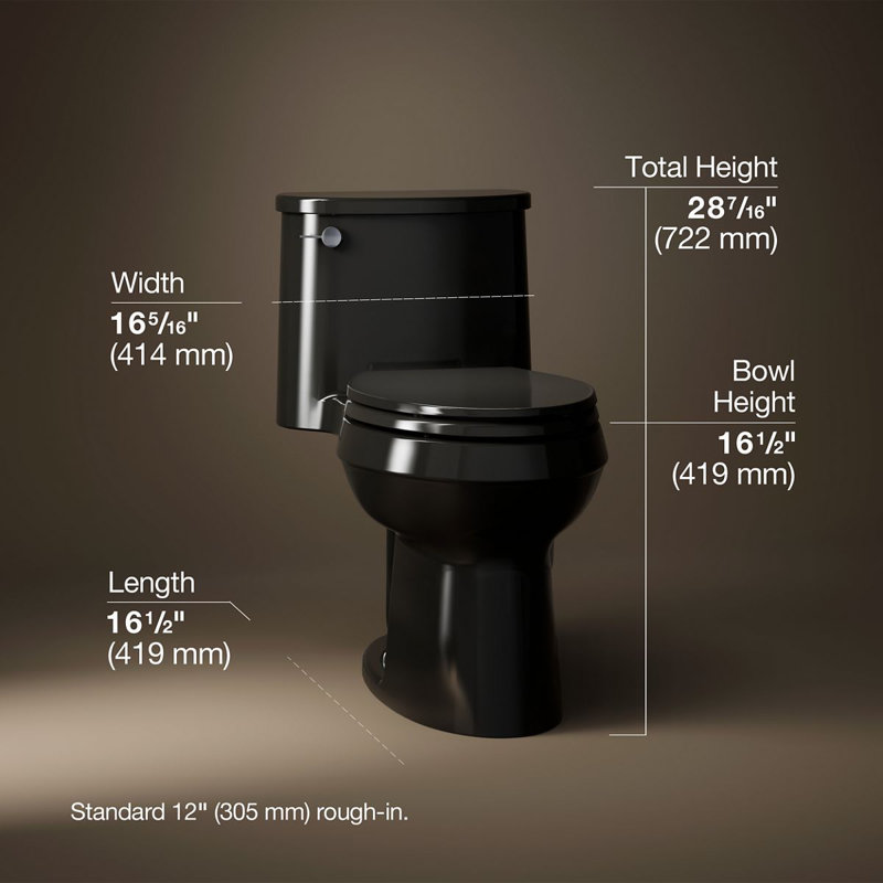 Adair 1.28 GPF Water Efficient Elongated One-Piece toilet (Seat Included), Black, Left-Hand