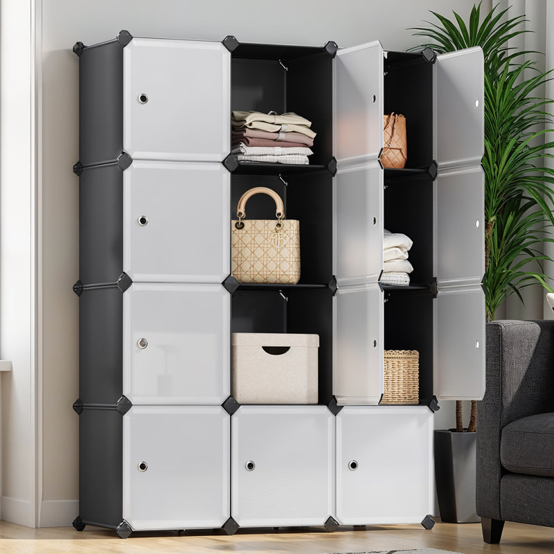 12 Plastic Storage Cubes, DIY Closet Modular Storage Organizer, Cabinet With Doors For Bedroom, Living Room