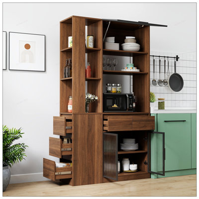 Tall Wooden Storage Cabinet with Multi-functional Spaces, Modern Entrance Organizer for Hallway and Living Room
