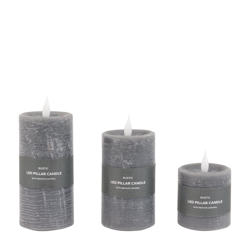 Unscented Flameless Pillar Candle with Plastic Holder, Grey