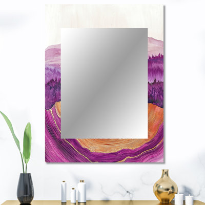 «Farm Charm Meadow with Lavender Ink Field Landscape», décor de miroir mural unique de ferme, grand campagne