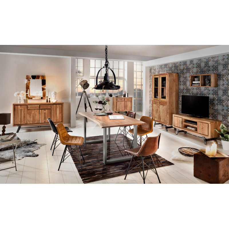 Sandtoft Acacia Solid Wood Top Metal Base Dining Table, Brown, 76cm H x 200cm L x 100cm W
