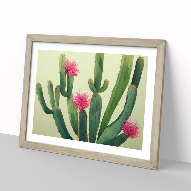 Stimulating Cactus - Framed Print, 34cm H x 46cm W x 2cm D, Oak