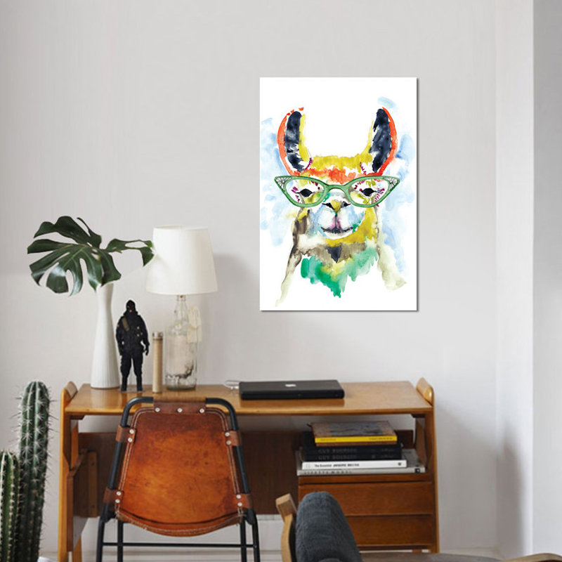 «Smarty-Pants Llama», reproduction sur toile, H 12 po x l 8 po x P 0,75 po, Pas de tapis, Toile tendue