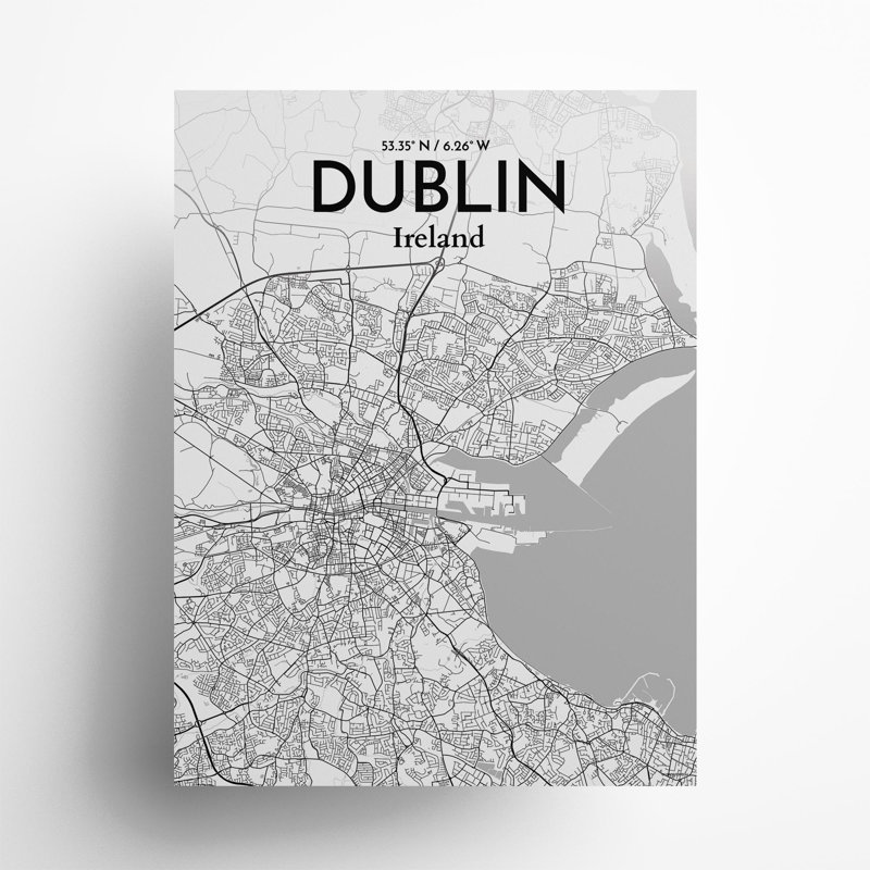 Dublin City Map In Tones - No Frame Print, 24cm H x 18cm W x 0.05cm D