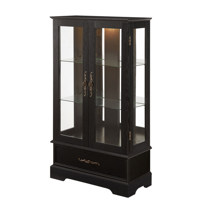 Vitrine lumineuse en verre avec tablettes réglables - Vitrine élégante à 2 portes et tiroir intégré, ampoule incluse - NOIR