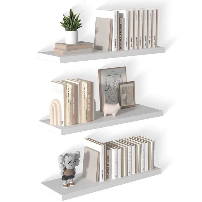  12 Inch Deep Floating Shelf, 40 x12 Inch Large Wall Mounted Shelf for Kitchen, Bathroom, Living Room, White (3 Pack), White