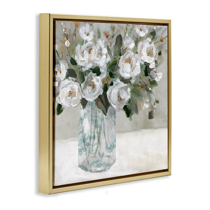 «Lovely White White», art mural encadré sur toile flottante par Carol Robinson, Cadre flottant métallique doré
