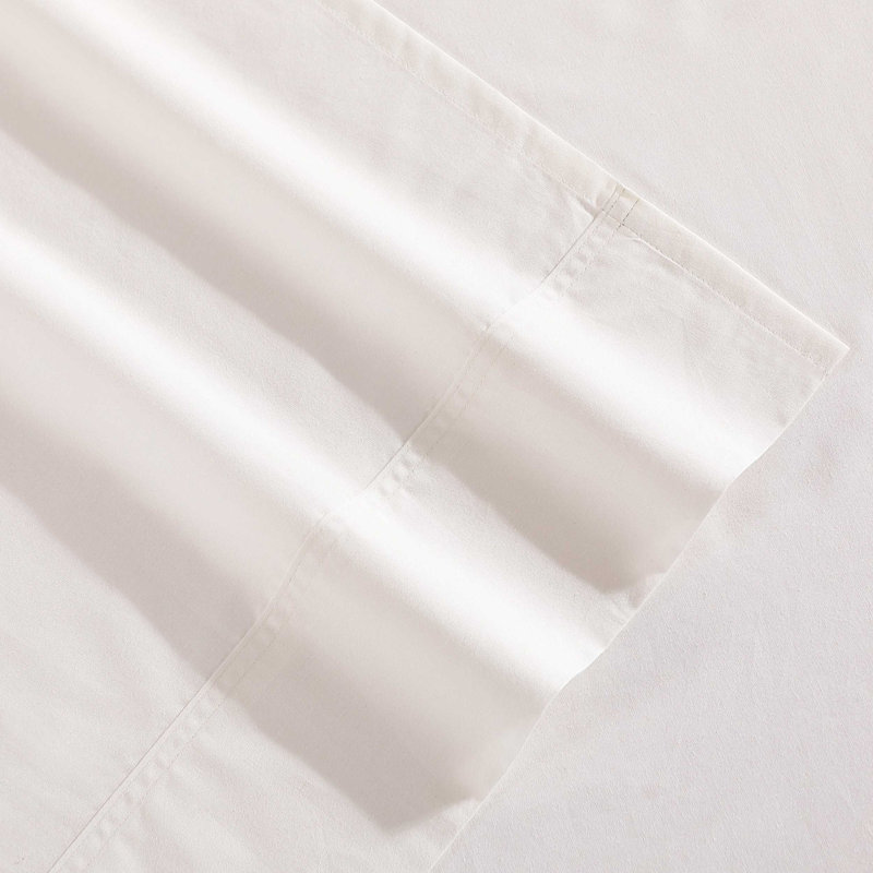 Tommy Hilfiger Solid Cotton Percale Sheet Set, Full Sheet Set with 2 Pillowcases, Ivory