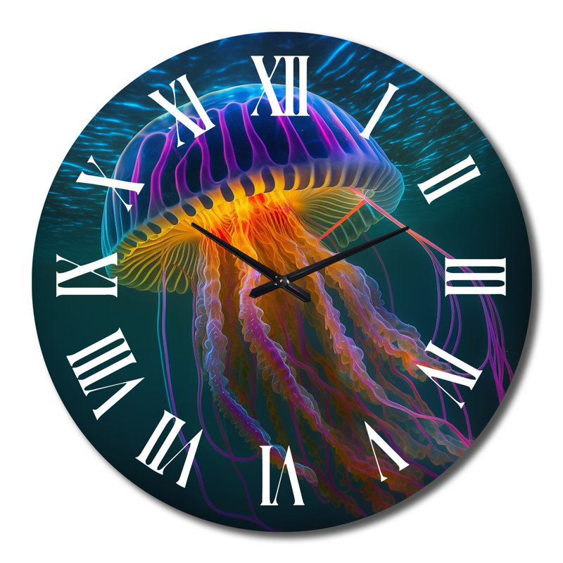 Horloge murale Radiant Colorful Deep Sea Jellyfish II - Jellyfish, Très grand